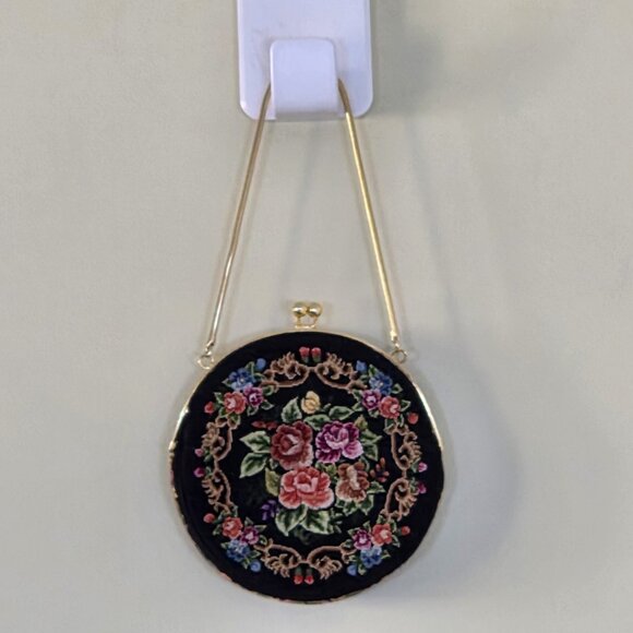 Vintage Floral Petit Point  Purse Round Needlepoint Tapestry Evening Bag Clutch - Picture 16 of 16